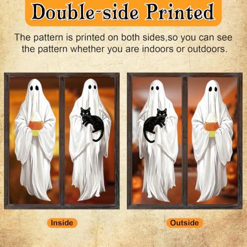 Halloween Ghost Window Clings - Spooky Reusable Stickers for Glass, 3 Pack - Black Cat & Pumpkin Decorations - Variation: Ghost