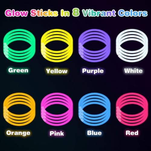 400 Pieces 8 Inch Ultra Bright Glow Sticks Bulk Party Favors with Connectors - Christmas, Easter, Birthday