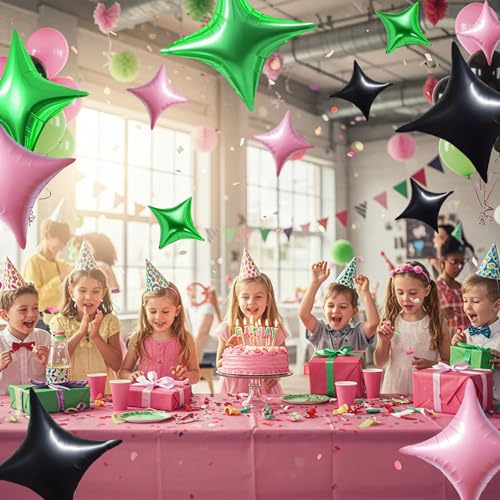 30Pcs Four Point Star Foil Balloons - Light Pink Green Black Party Decorations