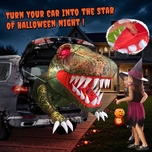 3.8Ft Inflatable Dinosaur Halloween Yard Decoration with LED Eyes & Candy Pocket