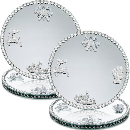 Silver Mirrored Glass Charger Plates 13 Inch - Christmas Style Rim - Set of 6