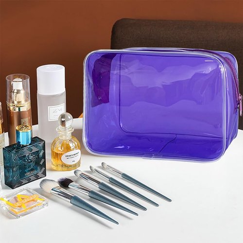 Neon TSA Approved Clear Toiletry Pouch, 7"x2.3"x4.7" Size, PVC Travel Makeup Bags for Toiletries, Transparent Cosmetic Bag for Women and Men Small (Hot Pink 5PCS)