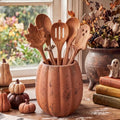Hushee Fall Pumpkin Ceramic Utensil Holder - Minimalist Terracotta Design
