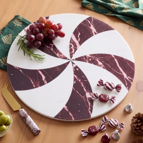 Red and White Peppermint Marble Cheese Board - Christmas Holiday Serving Platter