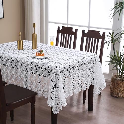 White Crochet Lace Rectangular Tablecloth 104x60 Inches Rustic Wedding & Party Cover