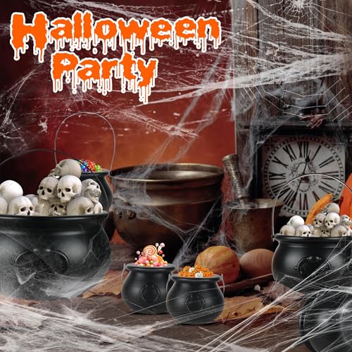 Black Halloween Cauldron Set - 4 Sizes Plastic Witch Kettles for Candy & Party Favors