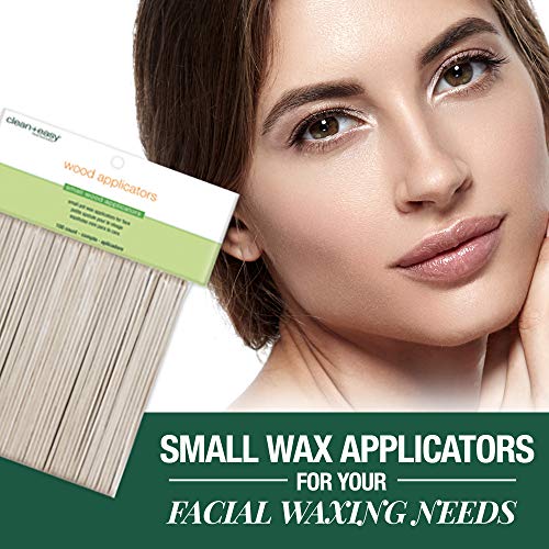 Small Wooden Waxing Applicator Sticks - 100 Count for Face & Body - Clean + Easy