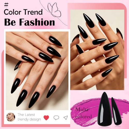 Black Long Stiletto Press-On Nails Kit with Glue & Accessories - 120pcs
