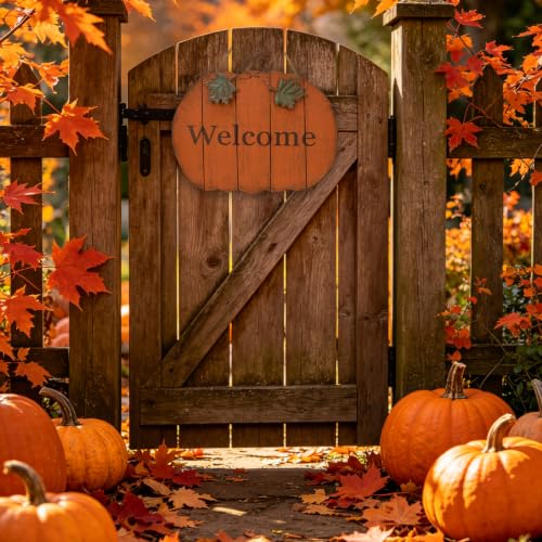 Small Wooden Pumpkin Welcome Sign Hanging Fall Decor for Front Door