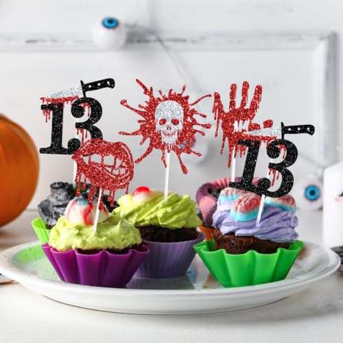 13th Birthday Cupcake Toppers - Halloween Killer Decor 16PCS - Variation of THIS listing