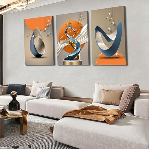 Yellow Gold 3-Piece Modern Abstract Canvas Wall Art Set - 12x16in