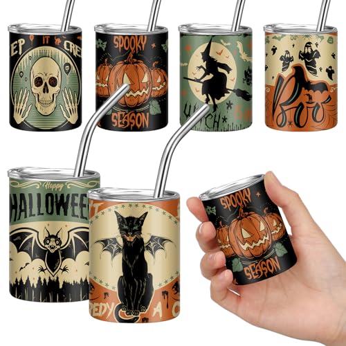 Spooky Halloween Mini Shot Glass Set with Straw & Lid - 6 Pcs 3 oz Drinkware