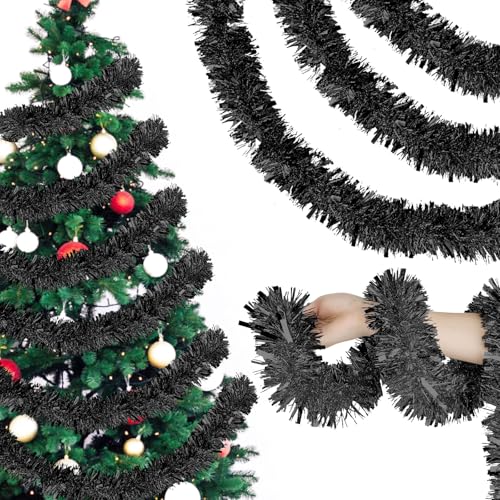 Black Christmas Tinsel Garland 33 Feet for Holiday & Party Decor
