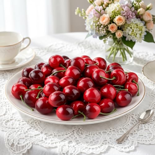 Artificial Faux Cherry Ornaments - Black, 60 Pack