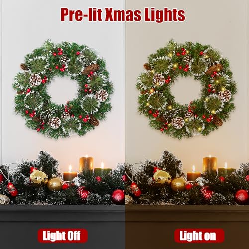 Artificial Christmas Wreath for Front Door - Green, 18 Inch Holiday Decor