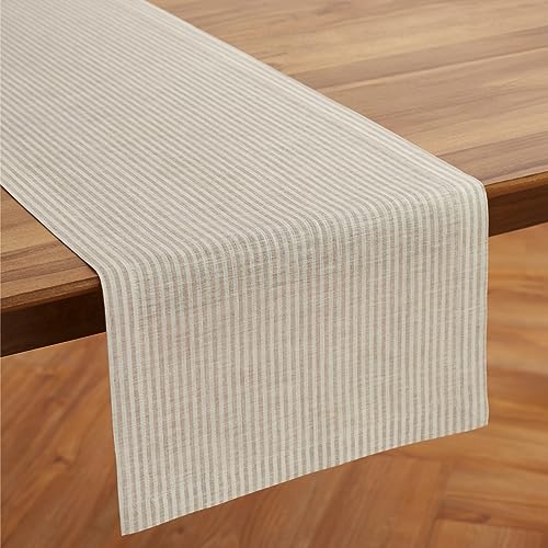 Solino Home Linen Table Runner 14x72 in Natural & White Striped Variation