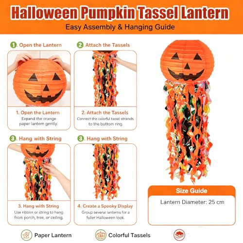 Orange Halloween Pumpkin Hanging Paper Lanterns Set - 12 Pieces Party Decor