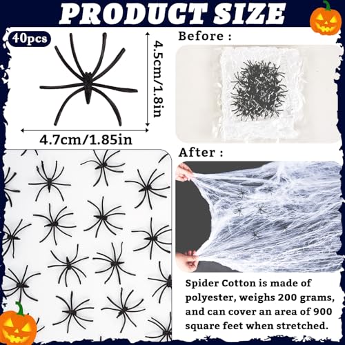 Halloween Spider Web Decorations with Fake Spiders - Stretchy Cobwebs for Indoor Outdoor Party