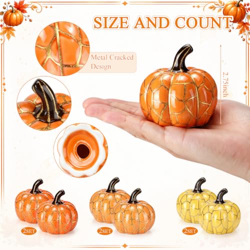 Set of 6 Fall Ceramic Pumpkins for Farmhouse Decor - Orange & Yellow
