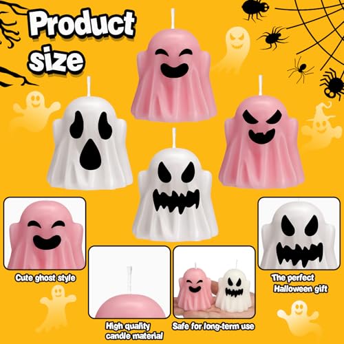 Halloween Ghost Candles Set - White & Pink Spooky Party Decor - Modern Style