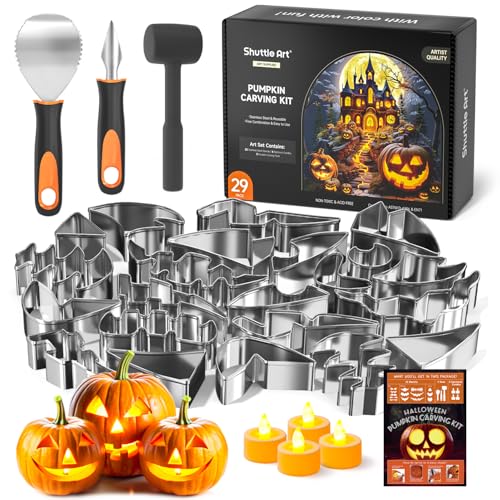 Pumpkin Carving Kit with Stencils, Electronic Candles & Tools for Halloween