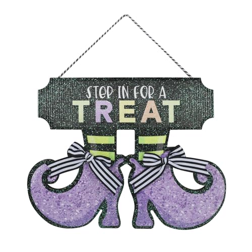 Halloween Witch Boot Door Sign Decorations - Purple MDF Witch Shoes - Spooky Front Door Decor for Halloween Party