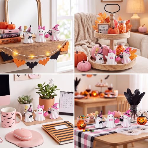 Pink Halloween Ghost Figurine Set - Resin Decor for Home & Parties