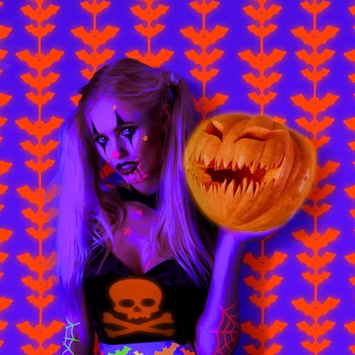 Menstarsi Glow Halloween Bat Party Decorations, 2 Pack Neon Orange Fringe Curtains - 3.3 x 6.6 ft