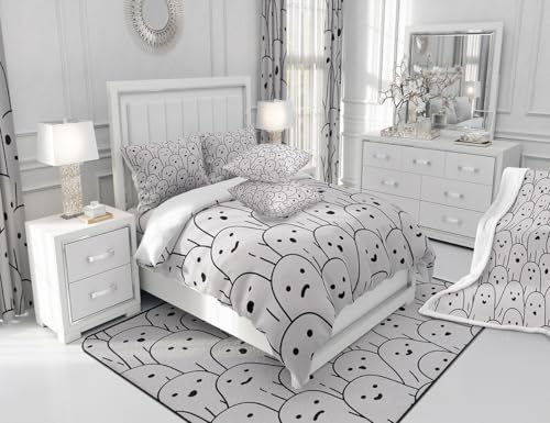 Ghost Bedding Set Full Size - Gray Ghost Comforter Cover with Pillowcases, Halloween Theme, Breathable Microfiber