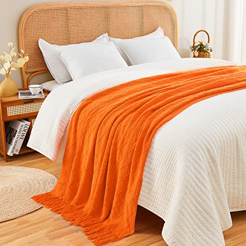 Inhand Burnt Orange Knitted Throw Blanket - 60x80 Inches for Couch & Bed - Variation of Burnt Orange / 60x80