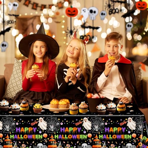 Avezano 4 Pack Halloween Tablecloths Ghost Pumpkin Haunted House Skeleton Party Decor