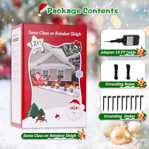 12 FT Christmas Inflatable Santa with Reindeer Yard Decor LED Lights Outdoor