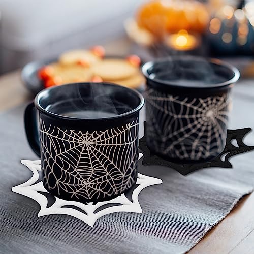 Felt Halloween Coasters 16 Pack Spider Web Design Non-Slip Heat-Resistant Table Mats