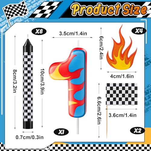 Race Car Birthday Number 1 Candle & Checkered Cake Topper Set - Racing Theme