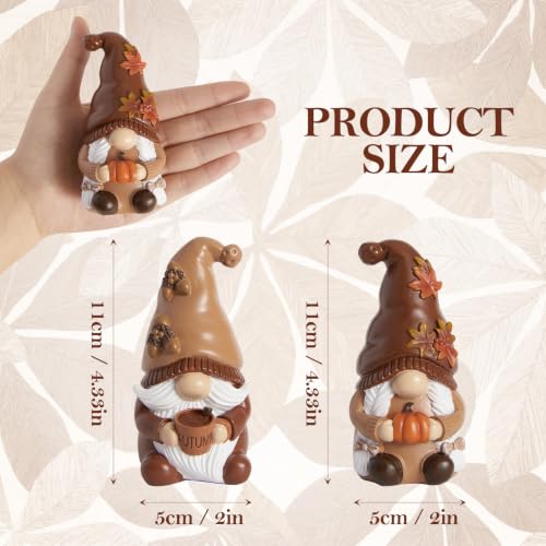 Fall Gnomes Set of 2 Resin Decorations - Brown & White Autumn Table Centerpieces