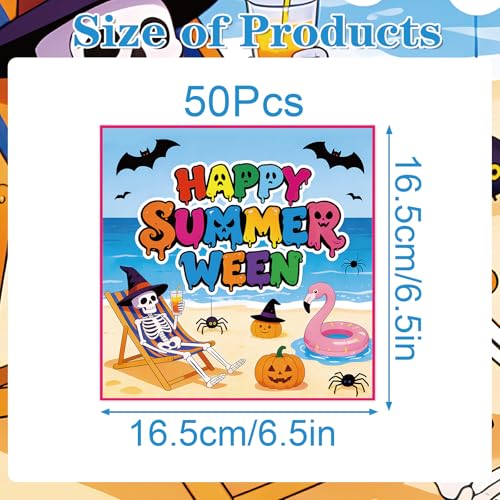 Summer Halloween Party Napkins - 50 Pack Spooky Skeleton Designs Disposable Decor
