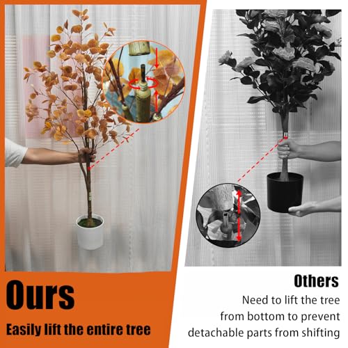 Artificial Eucalyptus Tree 4ft Fall Tree for Indoor Outdoor Porch Entryway - Orange Potted Fake Plants