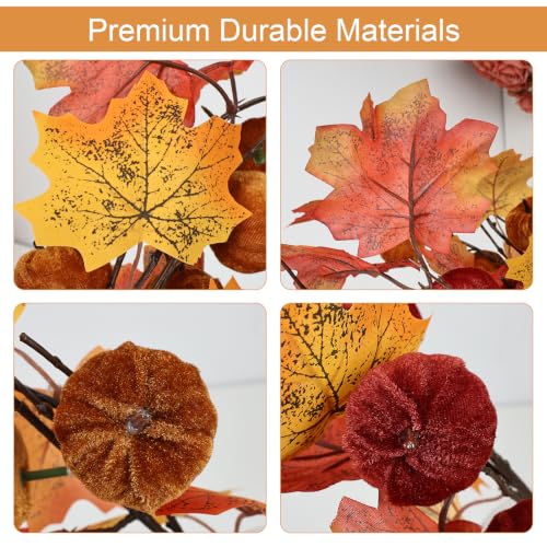 Fall Artificial Maple Leaves and Pumpkin Stem Set - 6 Pieces for Decor