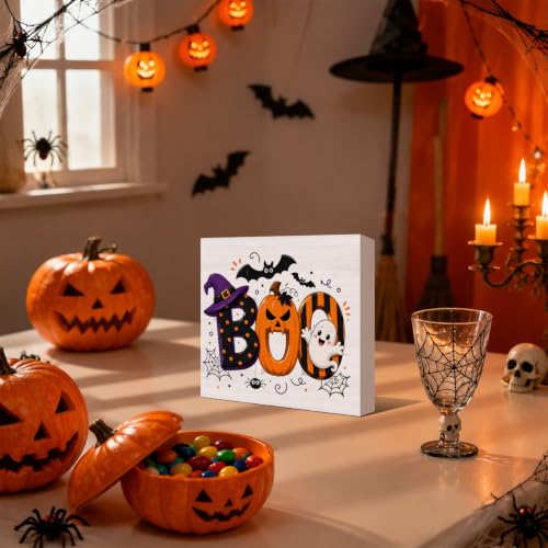 Halloween Pumpkin Ghost Wooden Box Sign - Cute Fall Decor, Variation H