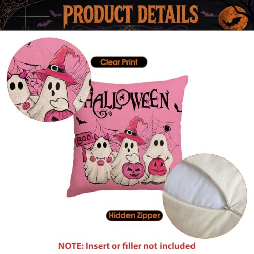 Halloween Ghost Boo Y'all Car Pumpkin Throw Pillow Covers Set of 4 - Pink 20x20 Inch