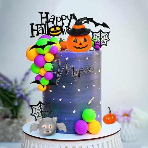Halloween Cake Toppers Set with Pumpkin Bat Ghost Ball Decorations - Style 01