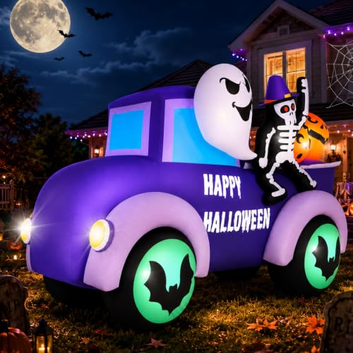 Halloween Inflatable Ghost 8FT with Purple Car Variation Outdoor Yard Decor
