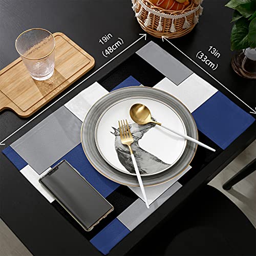 Abstract Art Navy Blue Placemats Set of 6 - Non Slip Washable Table Mats, Farmhouse Style, Heat Insulation for Dining & Wedding