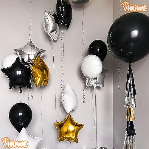 Black Star Balloons - 18 Inch Mylar Foil Helium Balloons for Birthday & Party Decorations - 10 Pcs - Black Star Shape