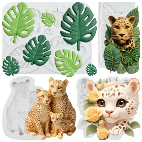 Jungle Leopard & Tropical Leaf Silicone Fondant Mold Set - Style G
