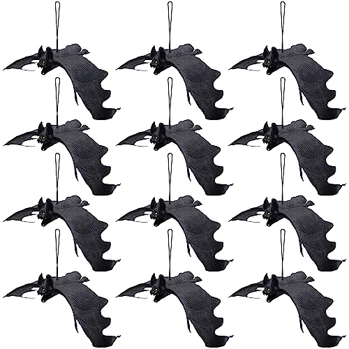 Halloween Hanging Bats Set of 12 Rubber Spooky Flying Bat Decorations