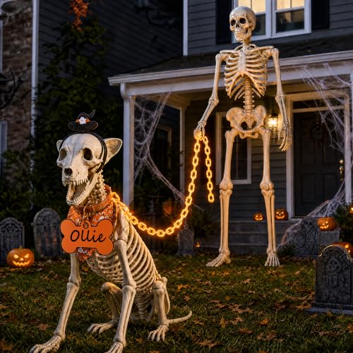7Ft Skeleton Dog Costume Accessories Set - Orange Halloween Decor