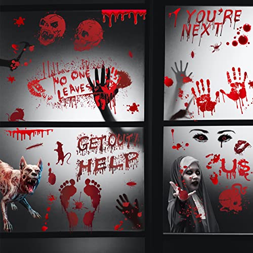 Halloween Window Wall Clings Bloody Handprint Footprint Decals Party Decorations