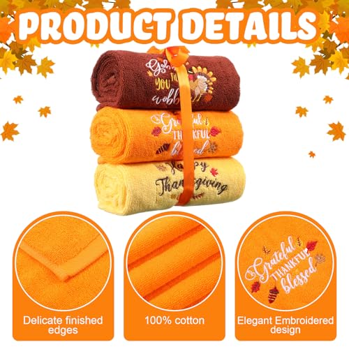 Halloween Hand Towels Set - Multicolor Embroidered Turkey - 3 Pieces, Autumn Decor