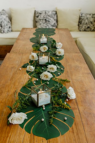 Large Artificial Palm Leaves for Tropical Party Decor - 50 Pieces, 13.8" x 11.4"